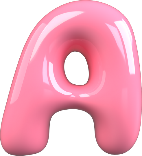 Pink 3D Bubble Gum Uppercase Letter A